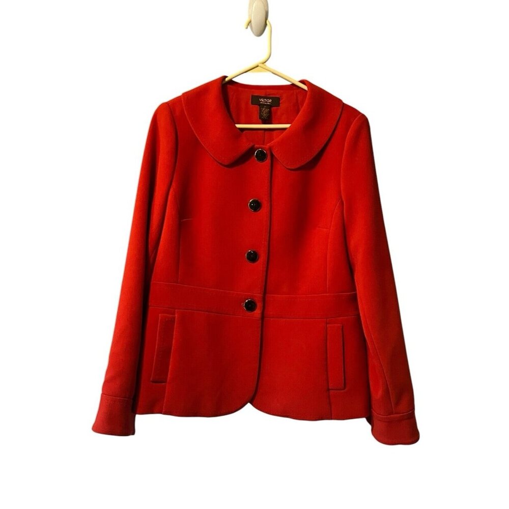 Victor Alfaro French Red Blazer Buttons Size 12 Career Professional Classic VTG